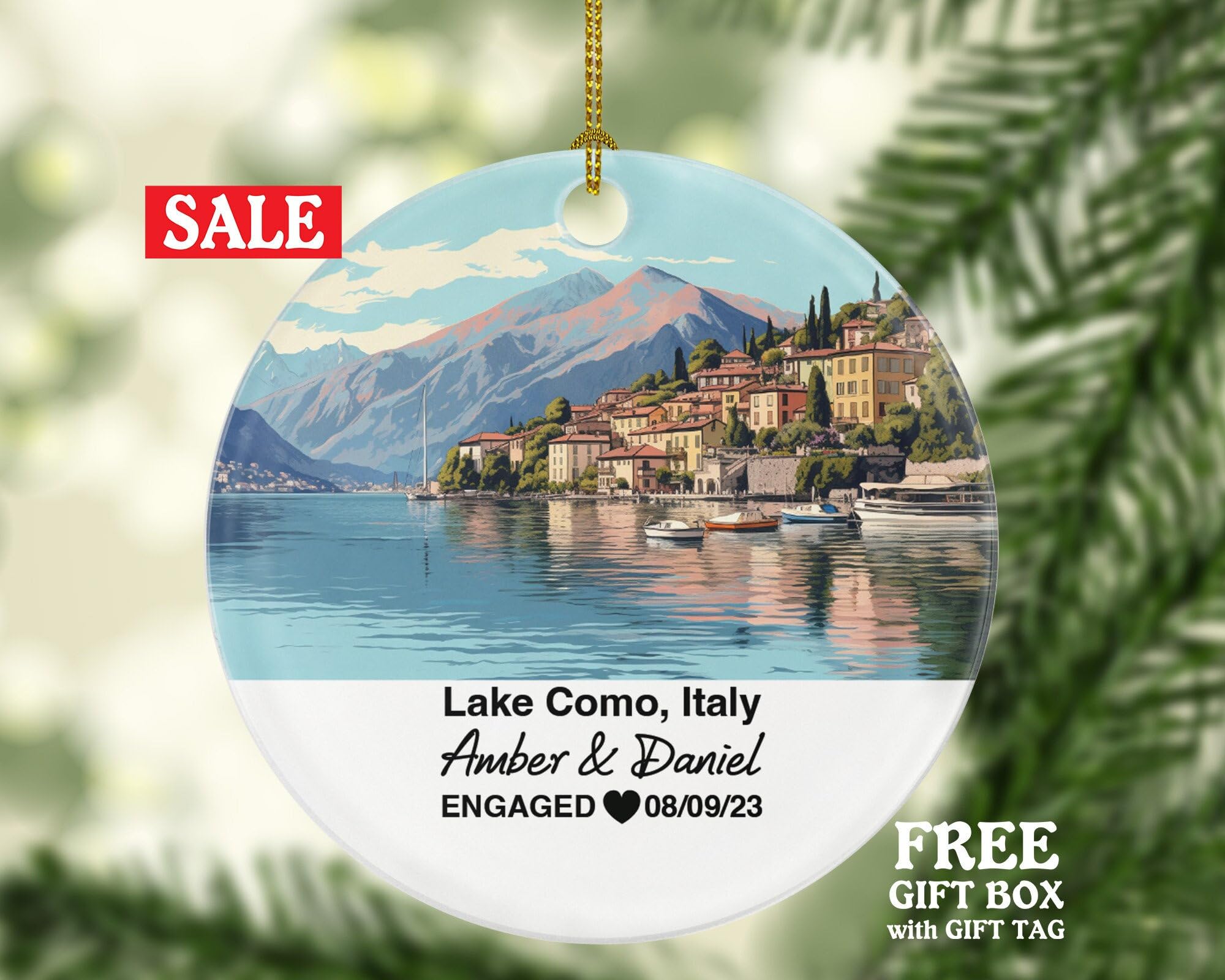 Ceramic Lake Como ornament showcasing scenery and landmarks