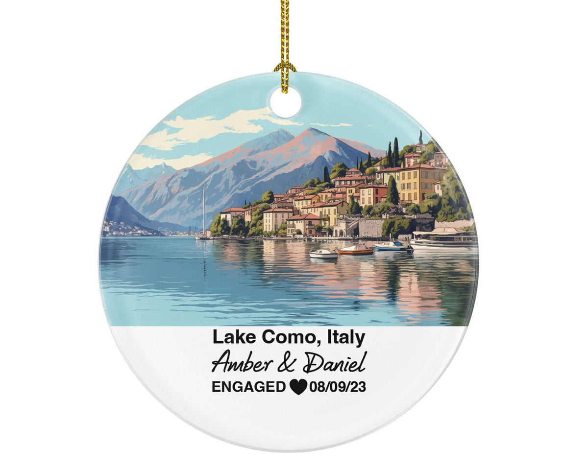 Lake Como Italy Christmas Ornament ceramic 3 inch one sided print with ribbon