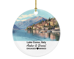 Lake Como Italy Christmas Ornament ceramic 3 inch one sided print with ribbon