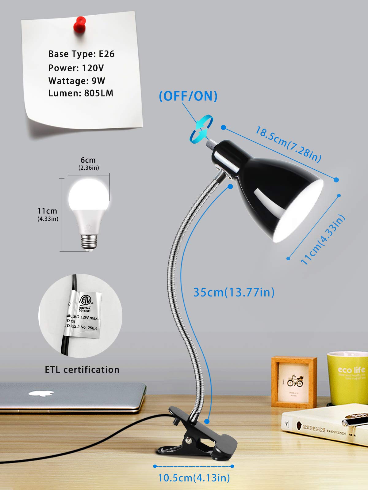 LALISU clip-on desk lamp suitable for music stand