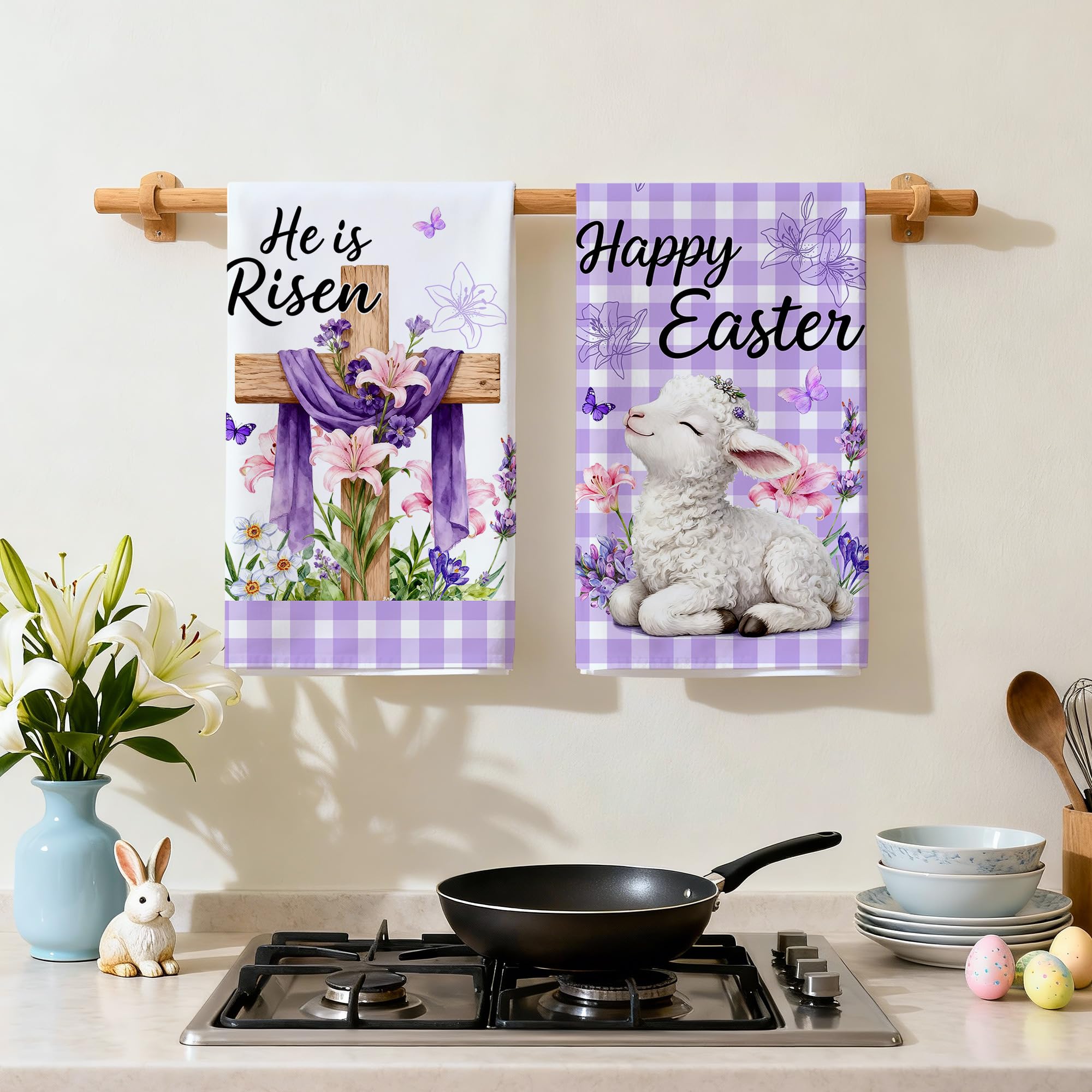 Lamb pattern design on Easter kitchen towels