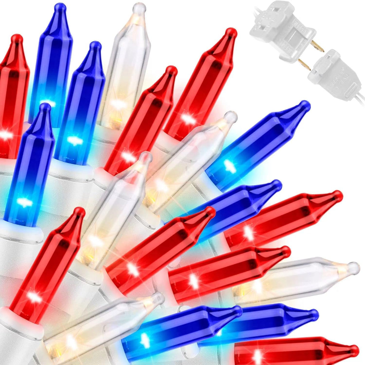 LAMPHOME 100 Count Red White and Blue Mini String Lights