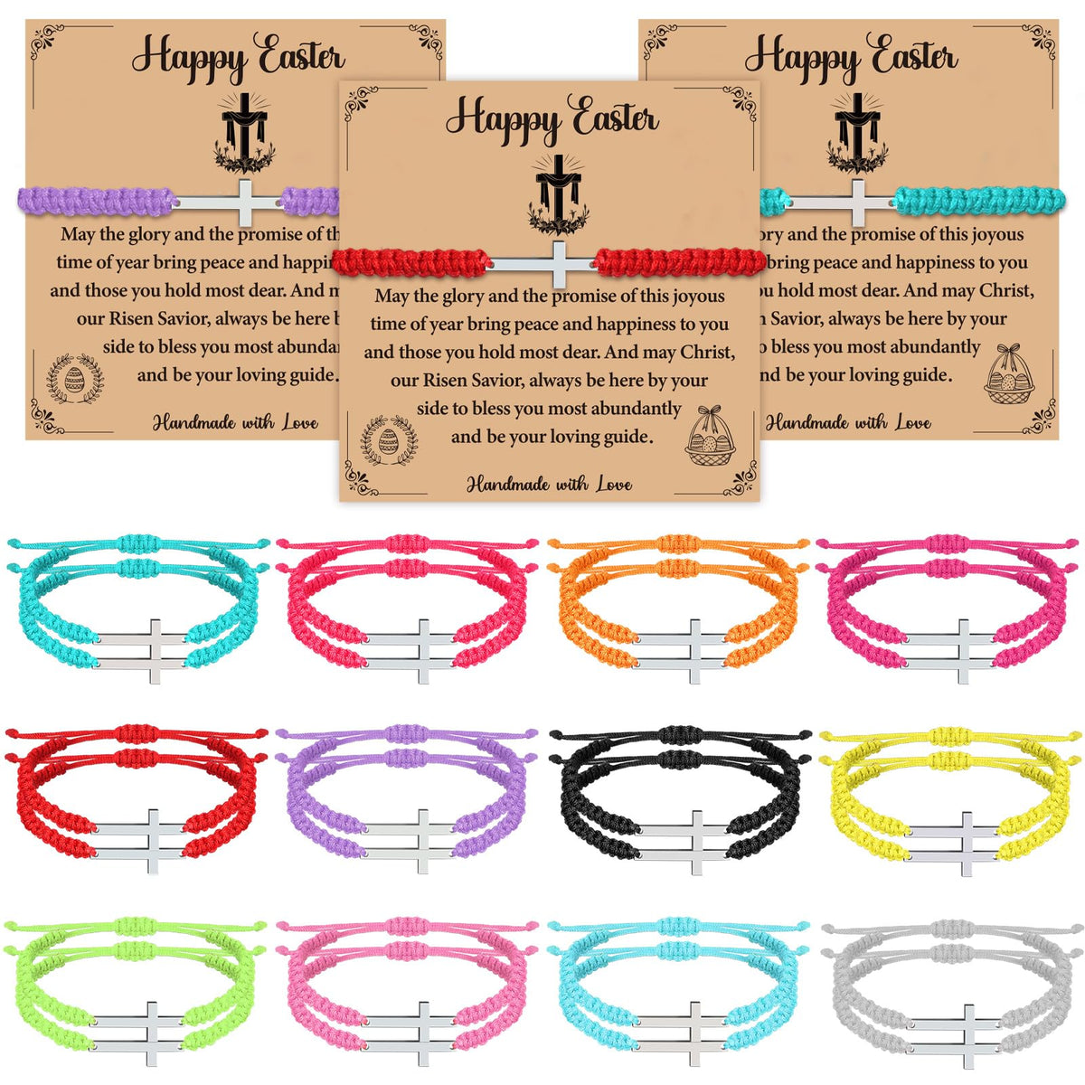 Landical 24 Pcs Easter Cross bracelets front view