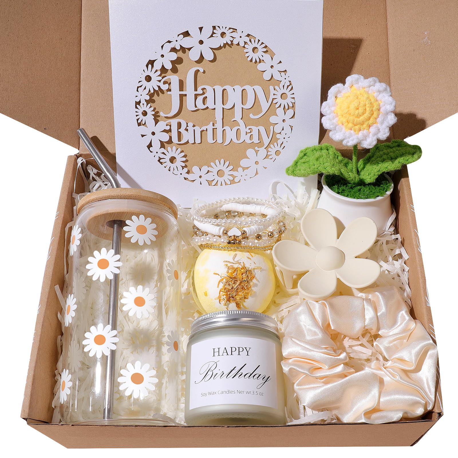 Landteek daisy glass cup 16oz with bamboo lid
