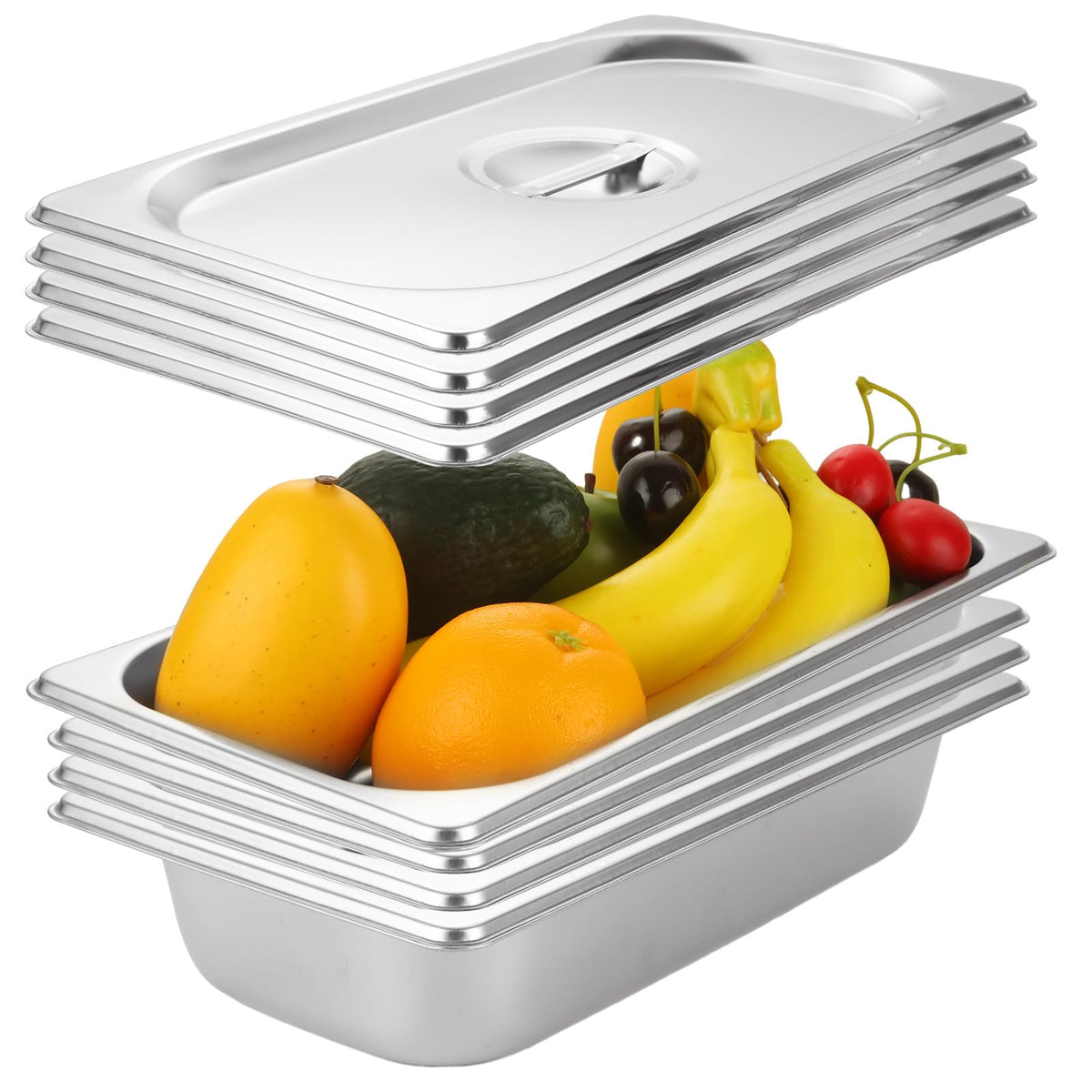 LANIAKEA 4PCS hotel pans with lids 1/3 size stainless steel