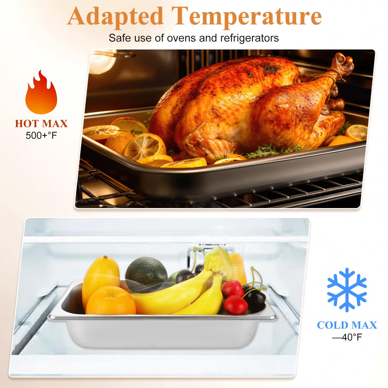 Dishwasher oven freezer safe hotel pans with lids silver