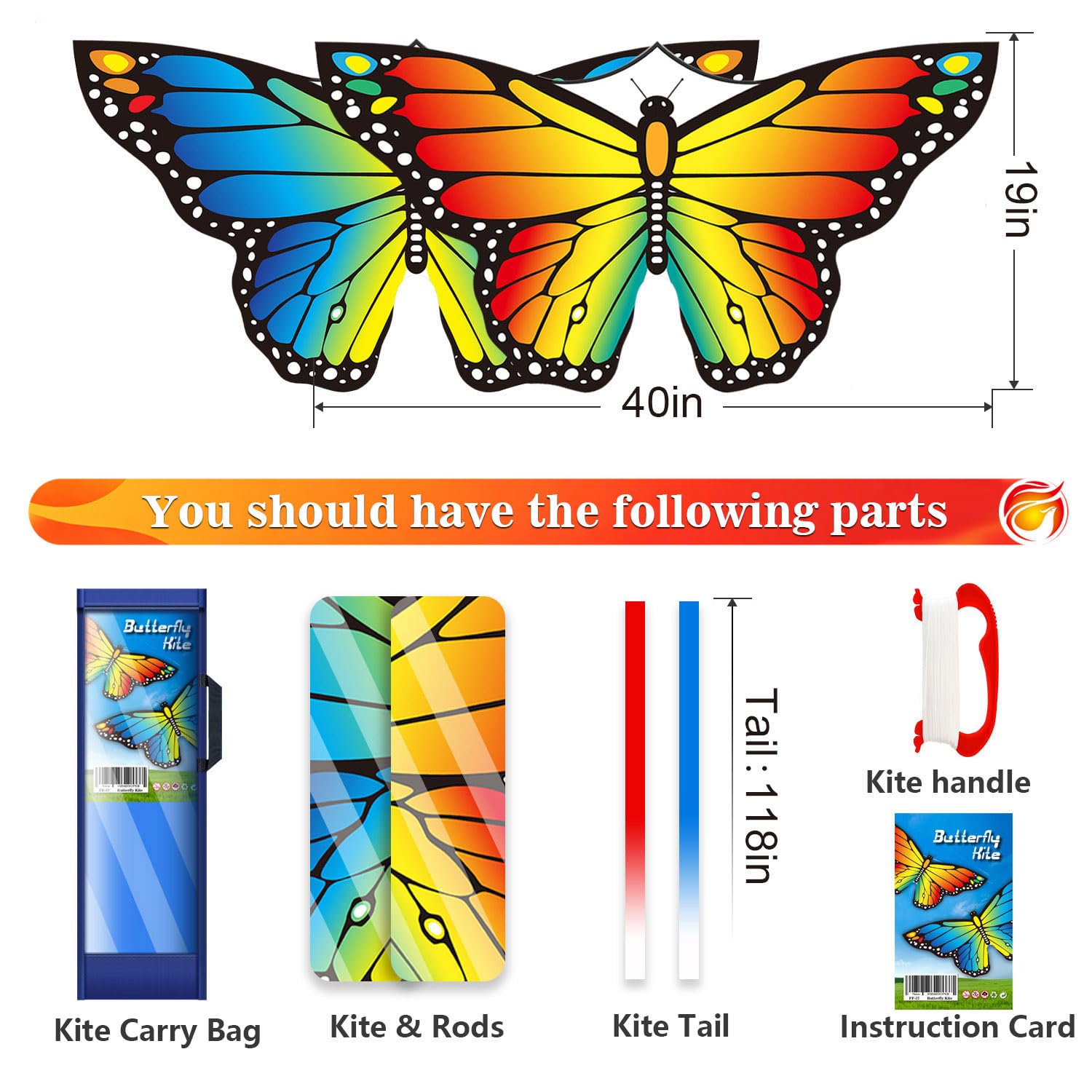 Lanrui butterfly kite 200ft strings and easy grip handles