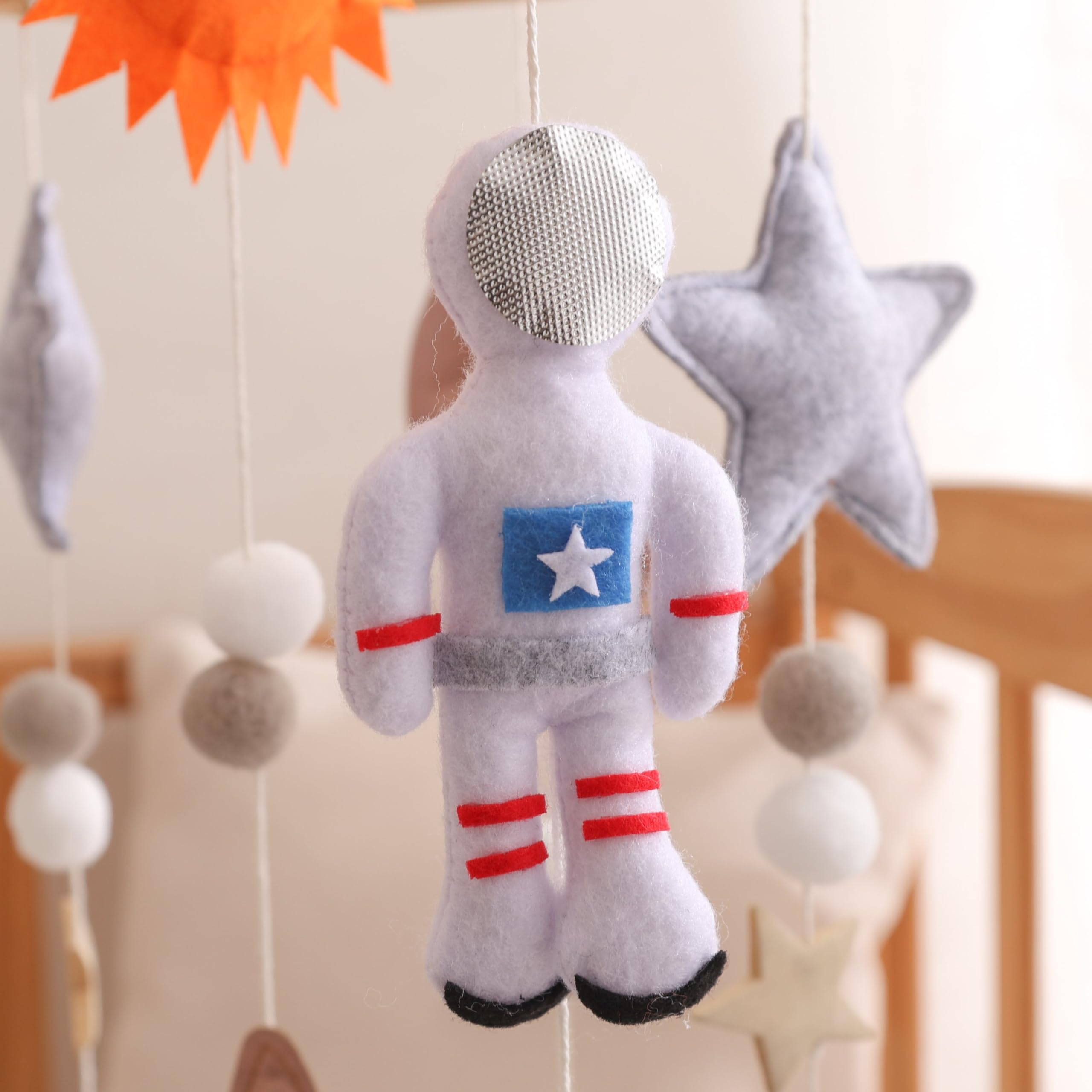 Crib mobile hanging cords and soft felt pieces by Lanttoe