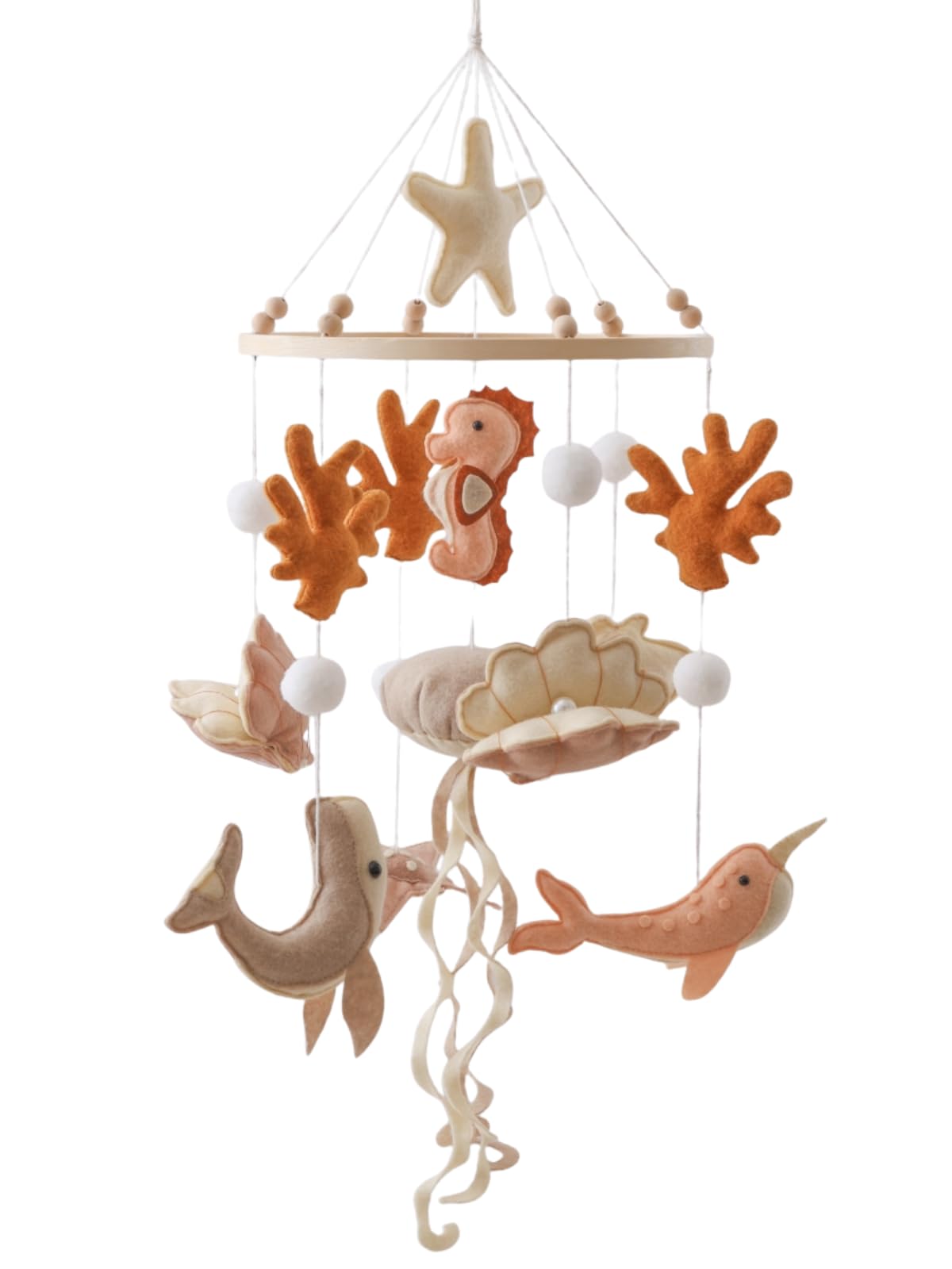 Lanttoe Ocean Baby Crib Mobile with seahorse and dolphin felt ornaments