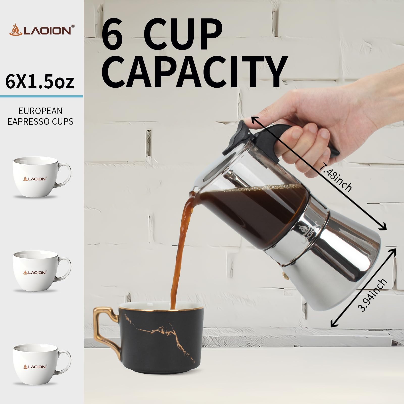 LAOION 6Cup 240ml moka pot induction compatible stainless steel