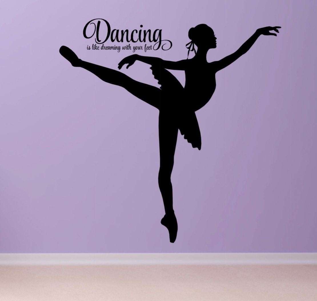 Large 36x36 black dancing ballerina silhouette decal with quote