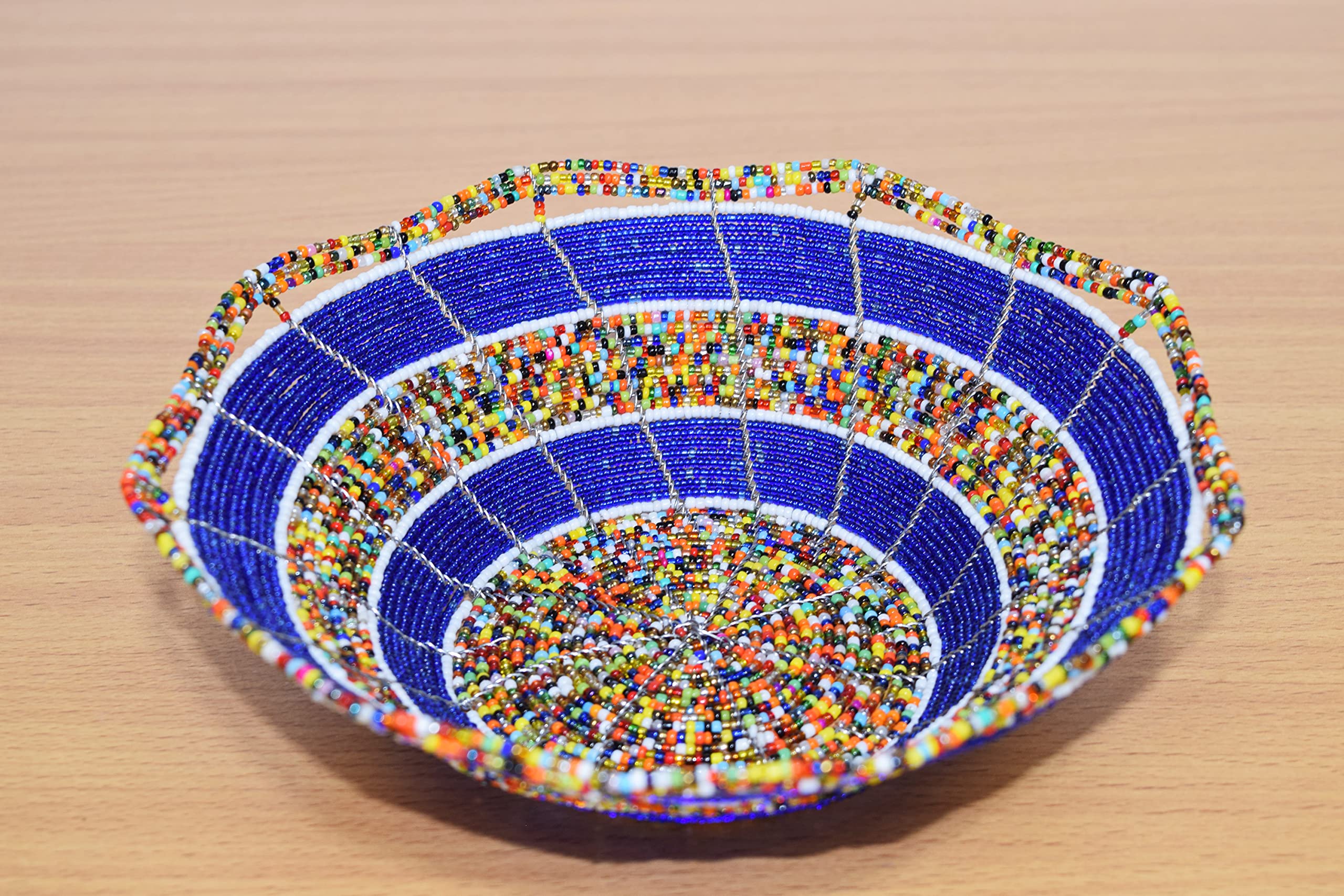Multicolored blue beaded bowl for jewelry storage