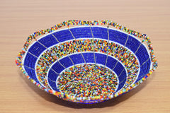 Multicolored blue beaded bowl for jewelry storage