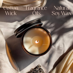 Large 8 oz soy wax candle with 3 x 3 x 3.5 inch dimensions