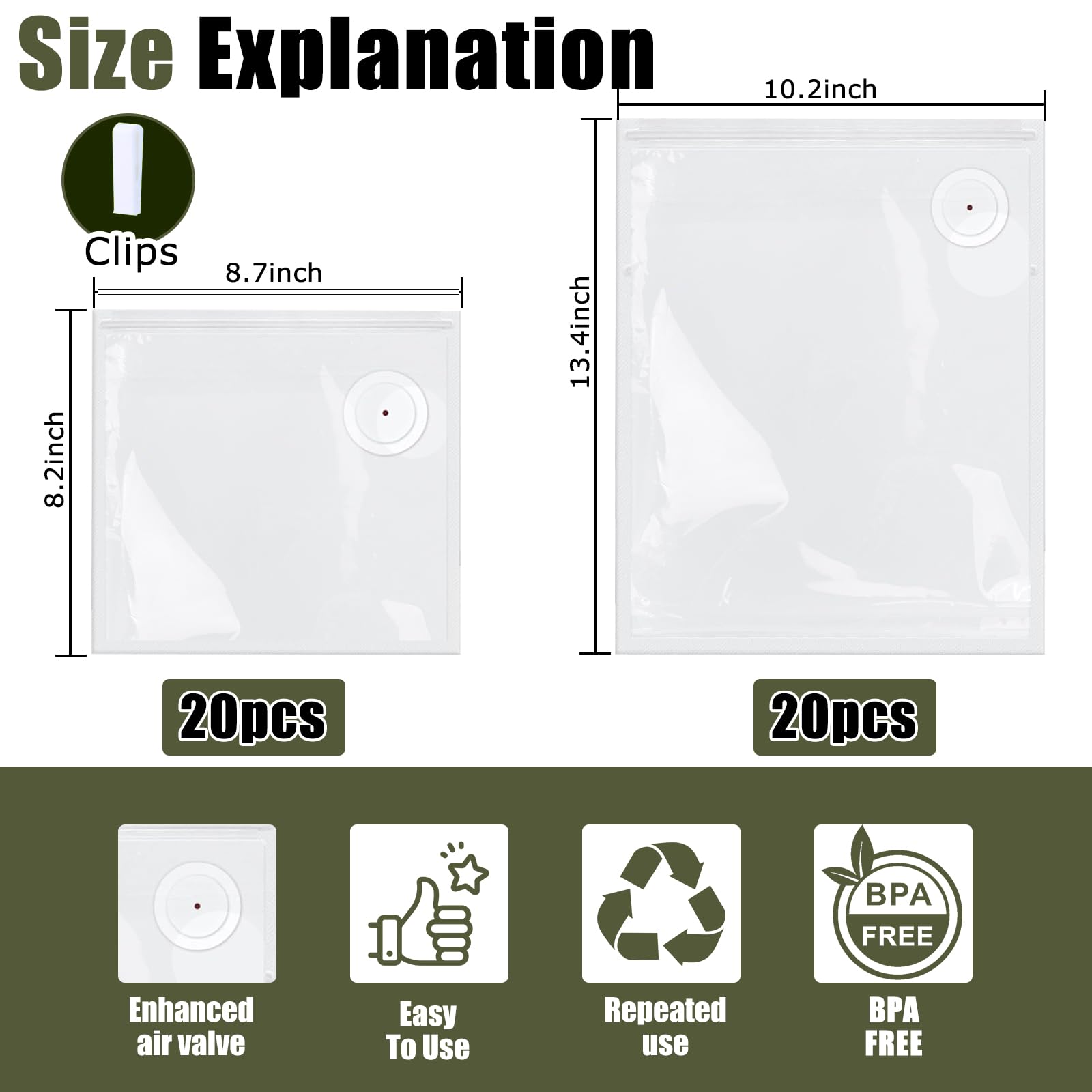 Large bags size 13.4x10.2 inches