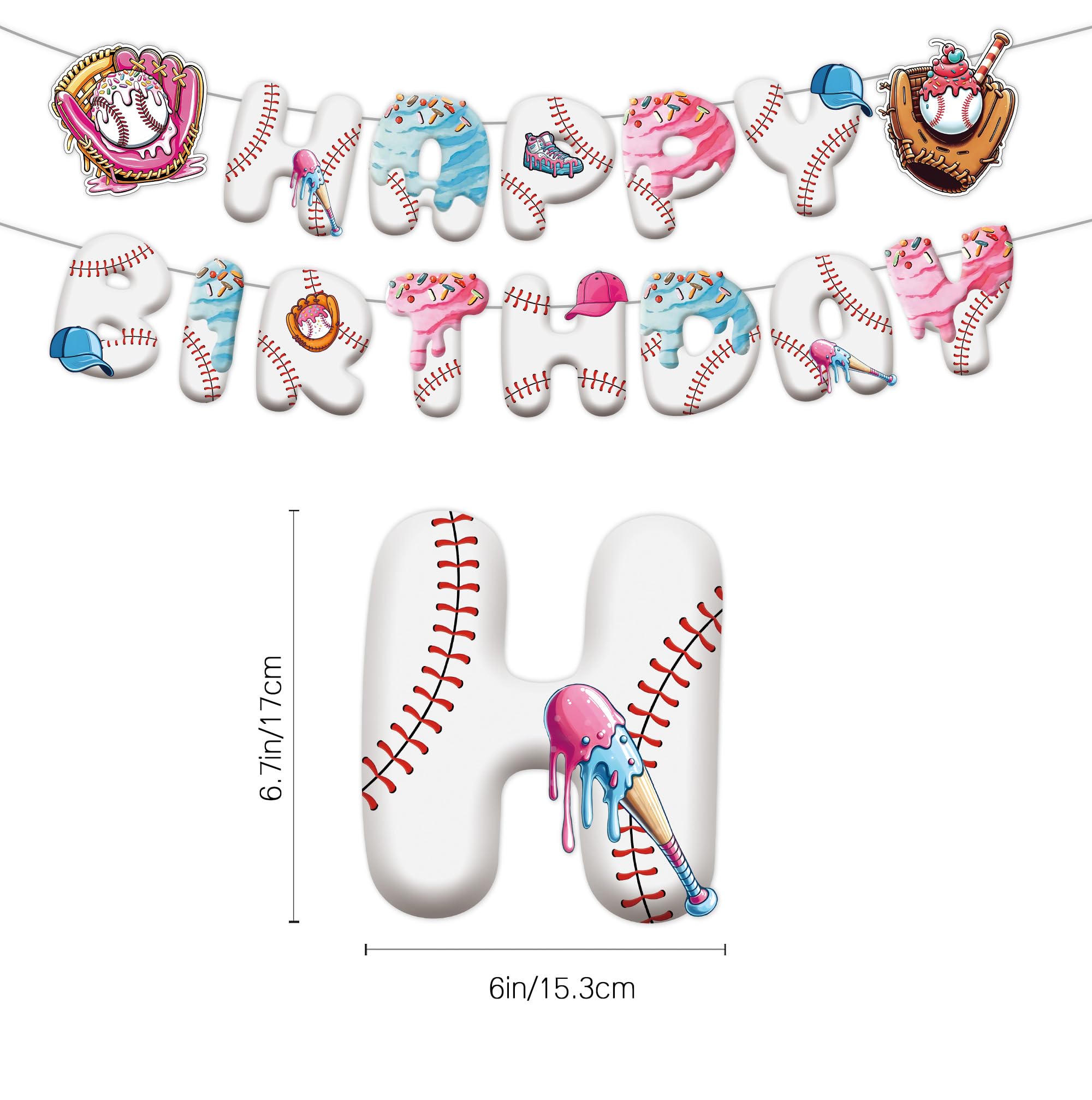 Large backdrop with baseballs and pink blue ice cream splash