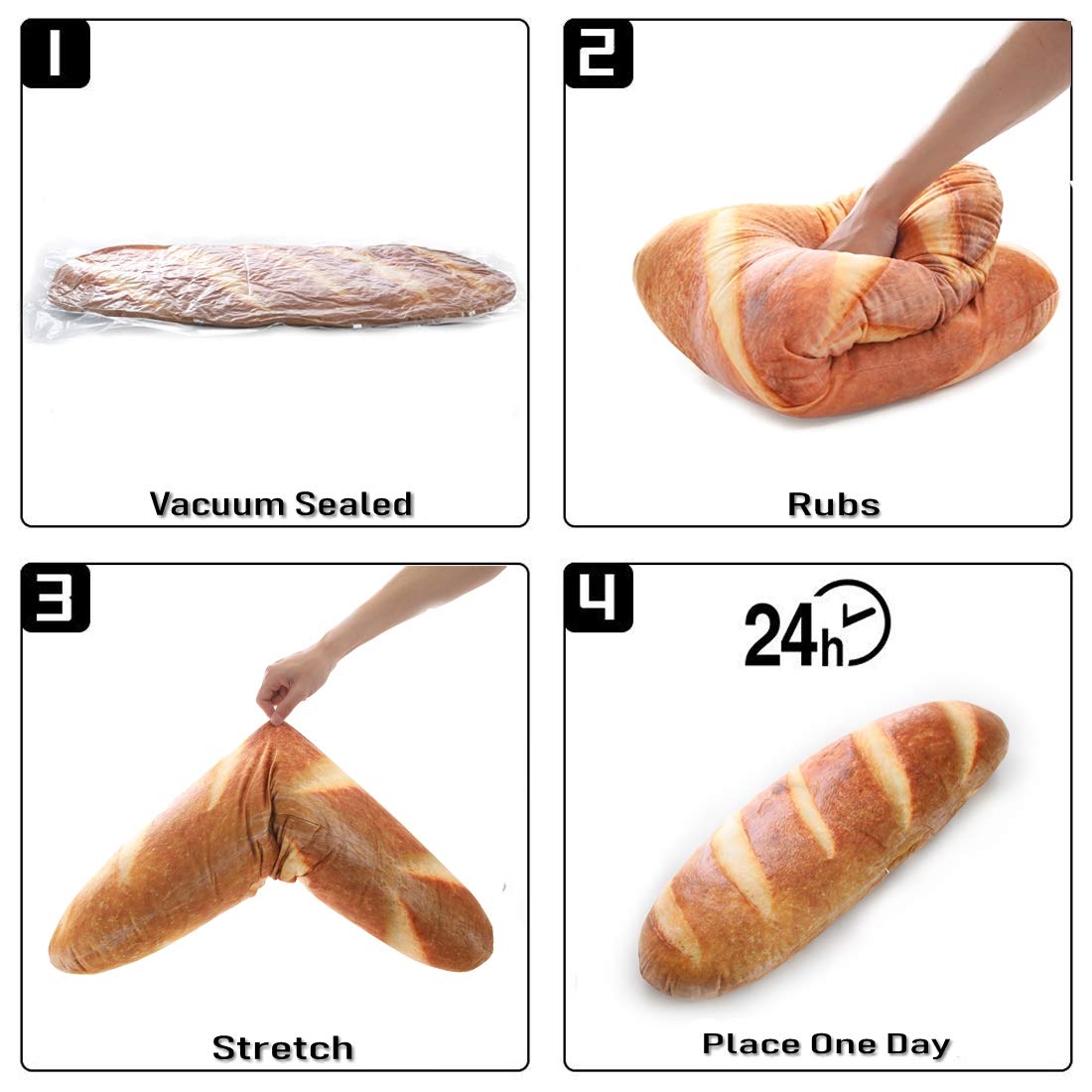 Vacuum packed bread plush pillow after unpacking guidance
