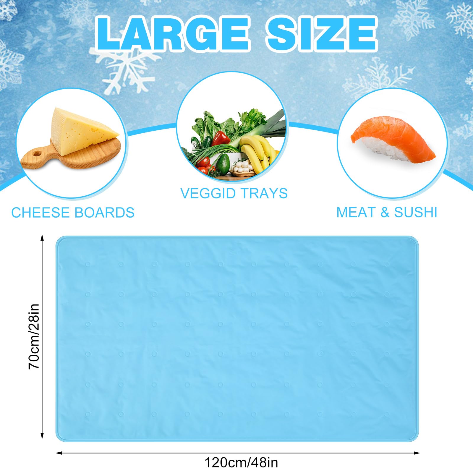 Blue gel-filled freezable ice mat for buffets