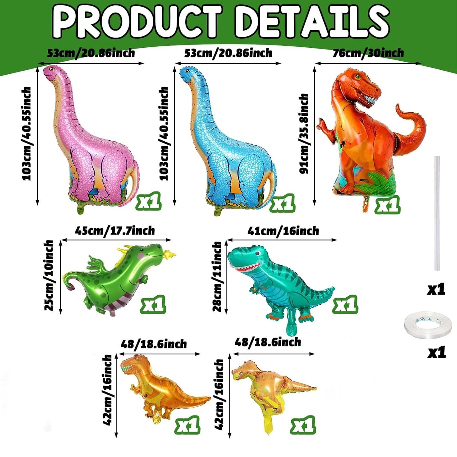 Large dinosaur foil balloon 3 shiny Mylar