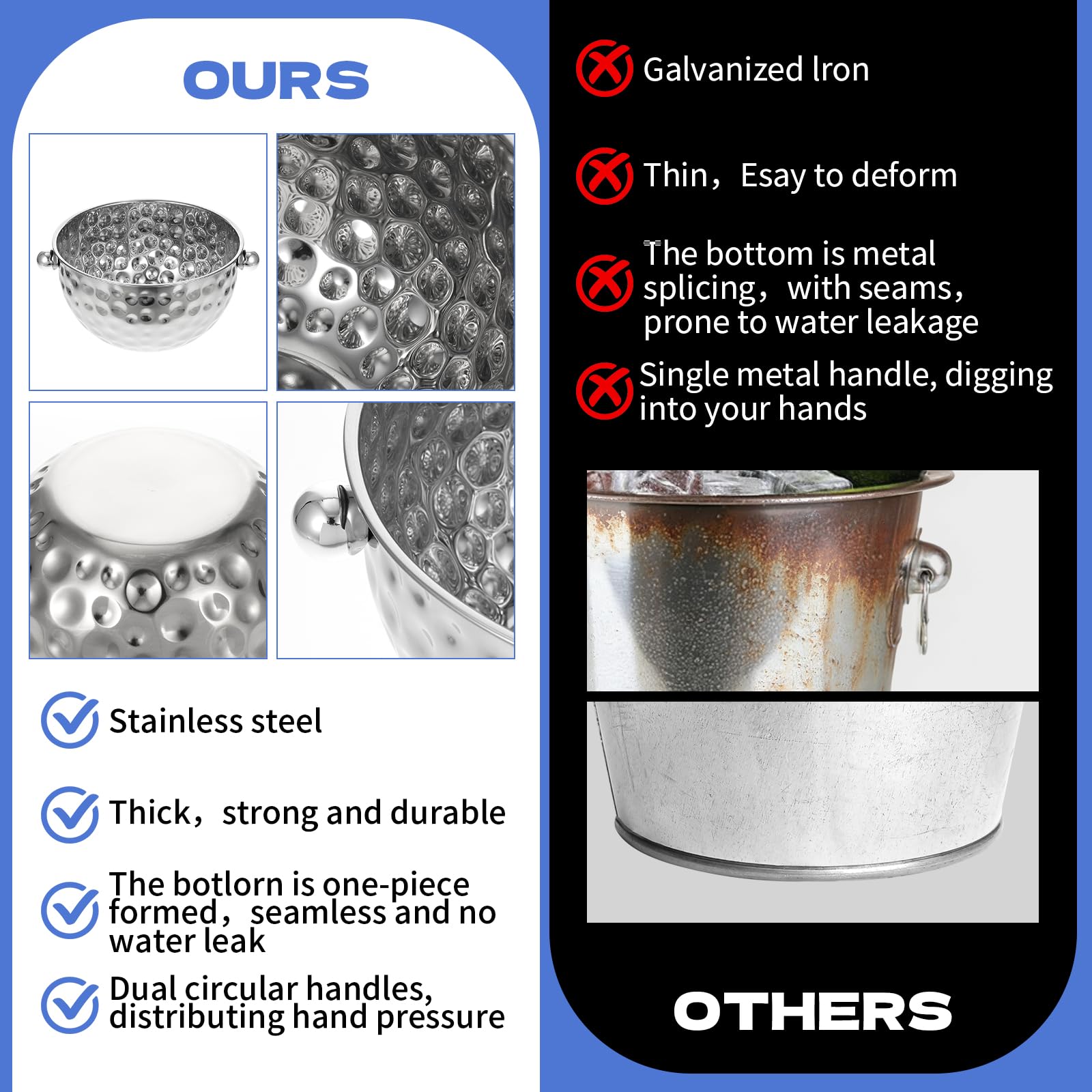 stackable large ice buckets with double handles for transport