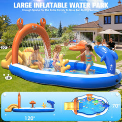 Large Inflatable Play Center in backyard with slide