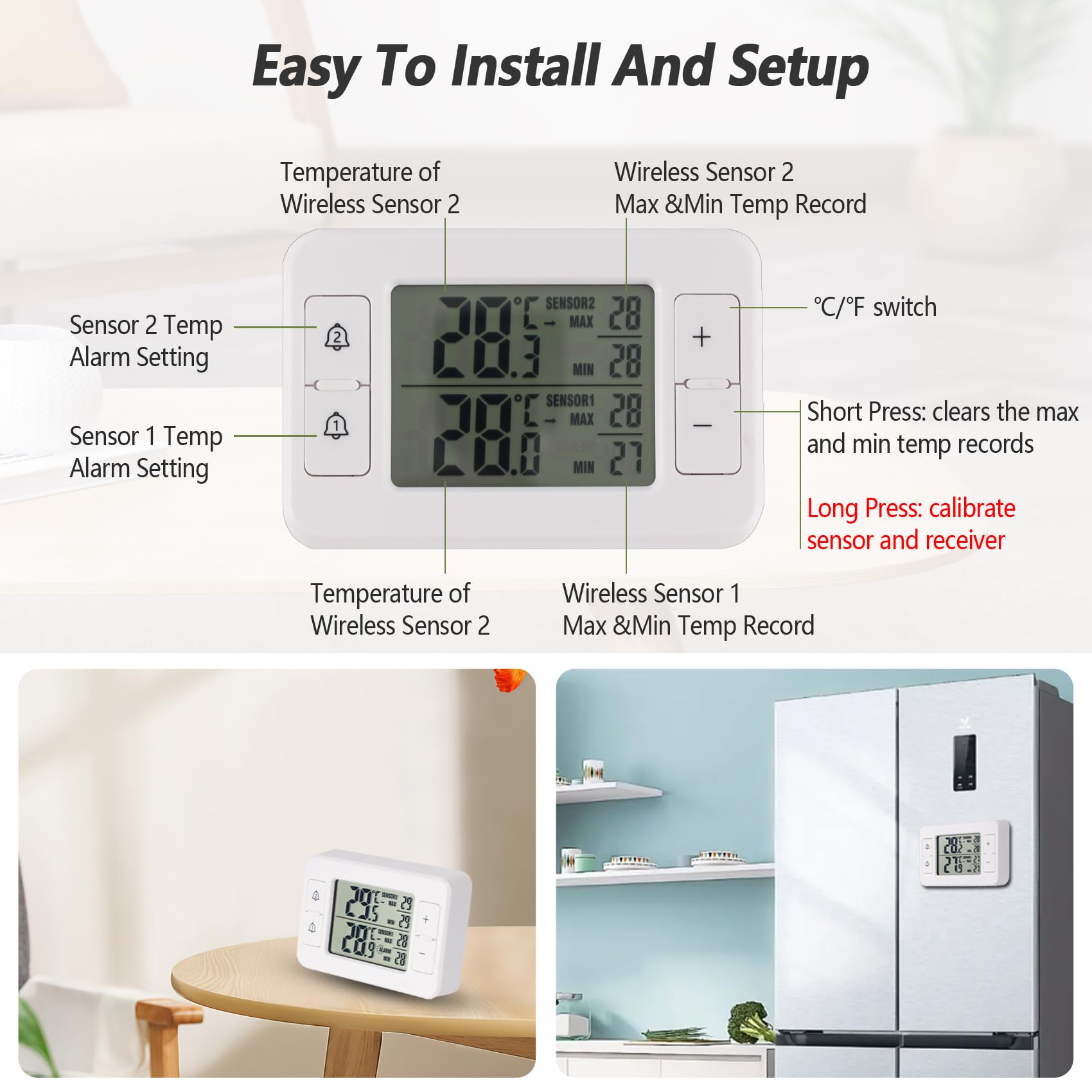 Two wireless sensors included with thermometer