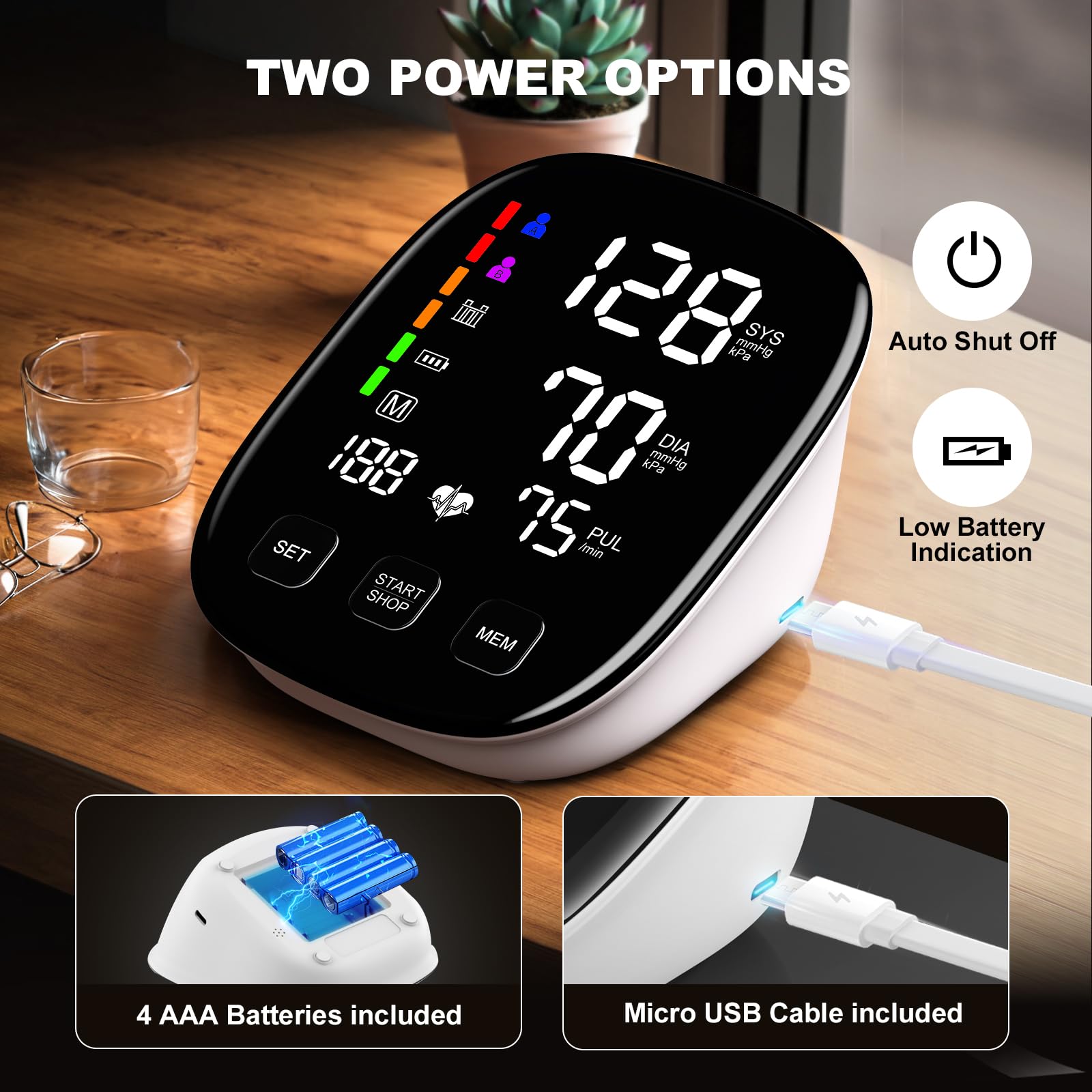 Dual power BP monitor with AAA batteries and Type-C
