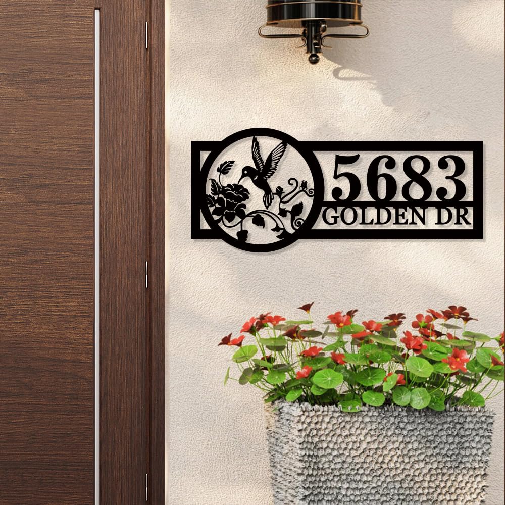 Large metal wall art address sign for outdoor display