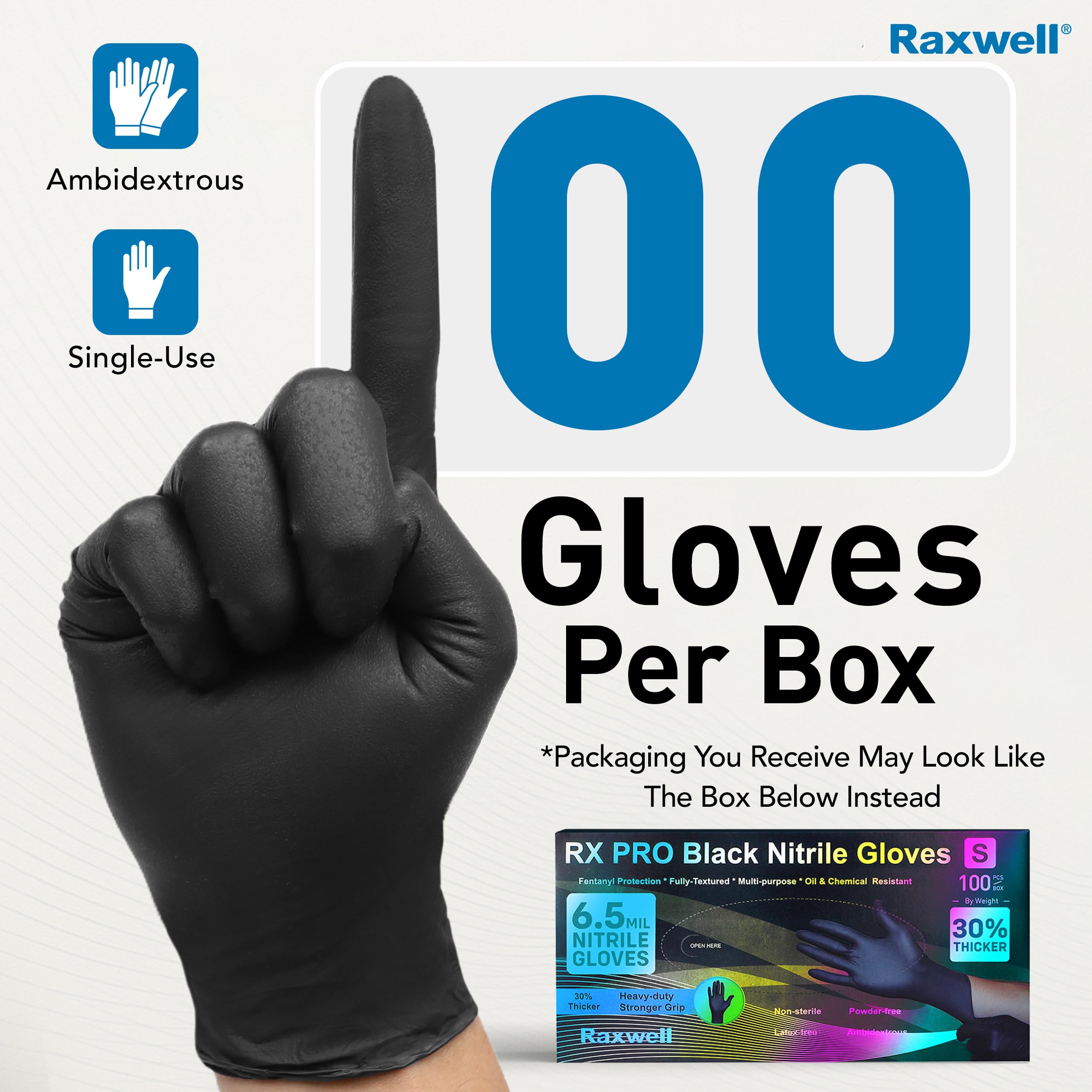 Large size nitrile gloves by Raxwell packaging