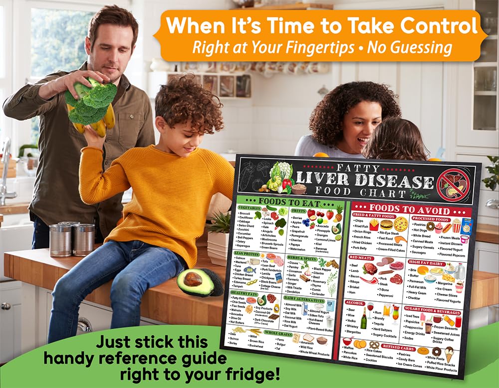 Large text liver health nutrition guide on fridge