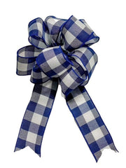 Large fluffy bow for wreaths and signs in white and navy buffalo plaid
