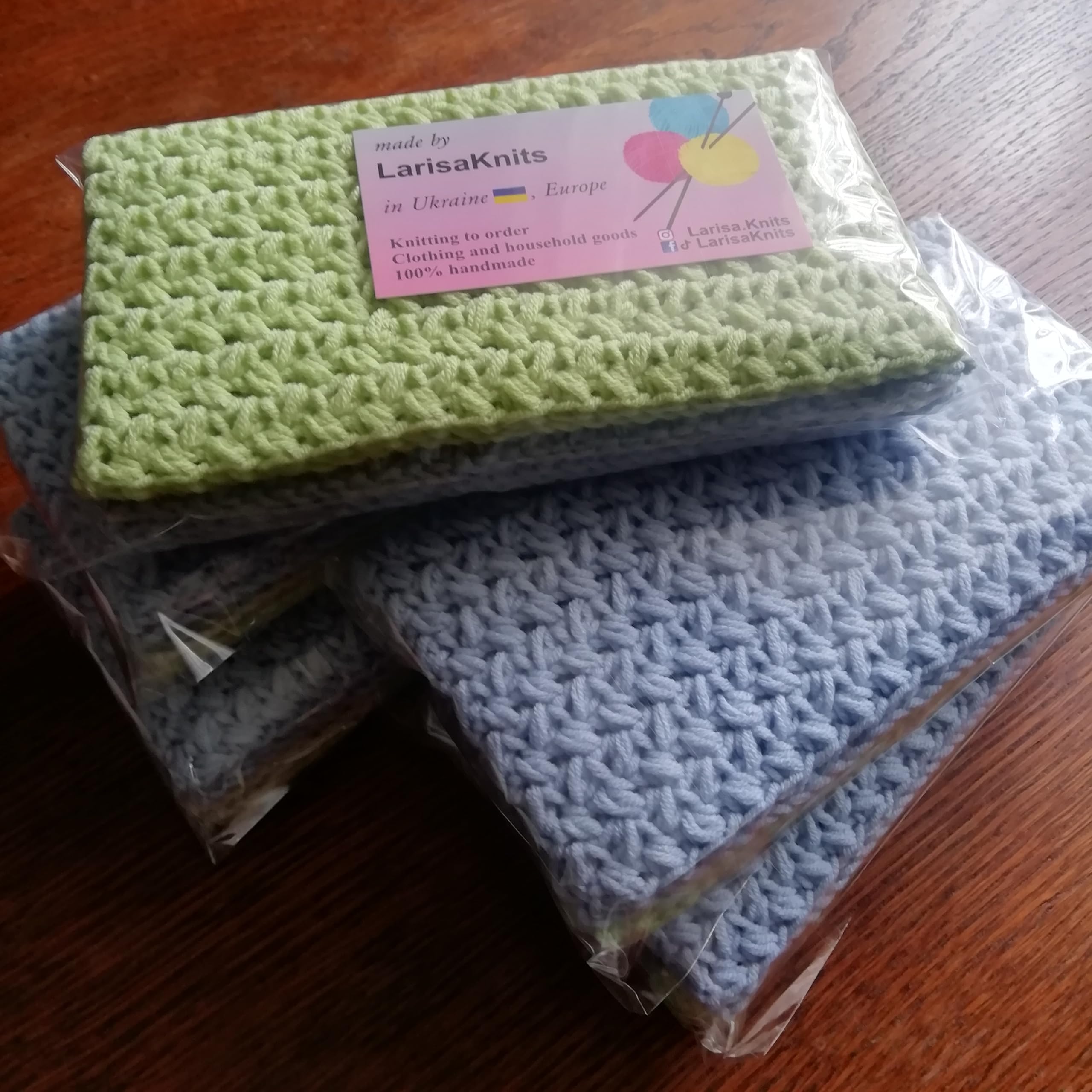 Pastel blue crochet dishrag from LarisaKnits Set 3