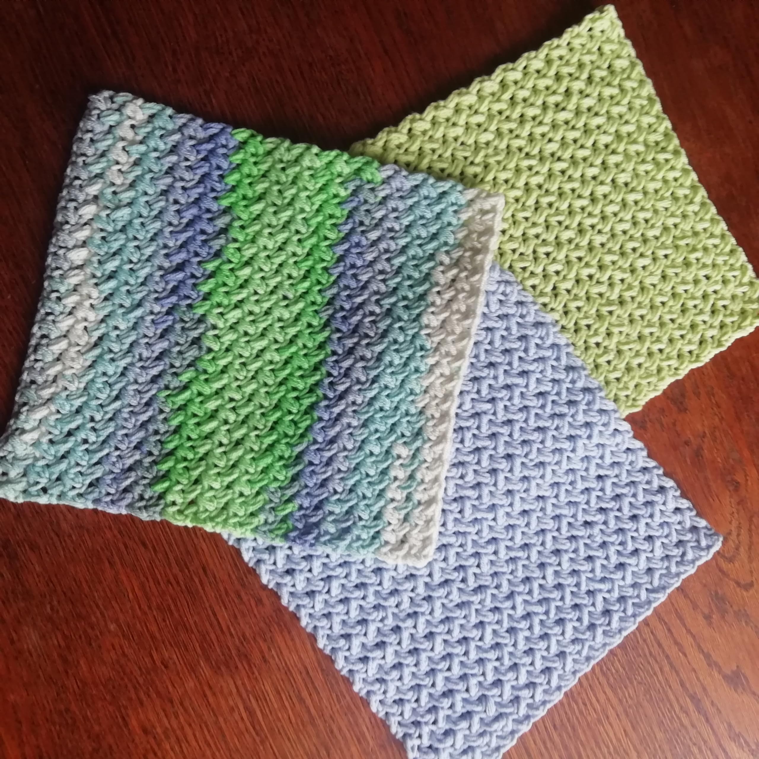 Multicolor white lavender celery green crochet dishrag from LarisaKnits Set 3