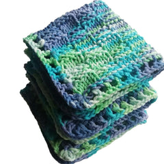 LarisaKnits cotton colorful dishcloth set3 dark blue and light green color pattern