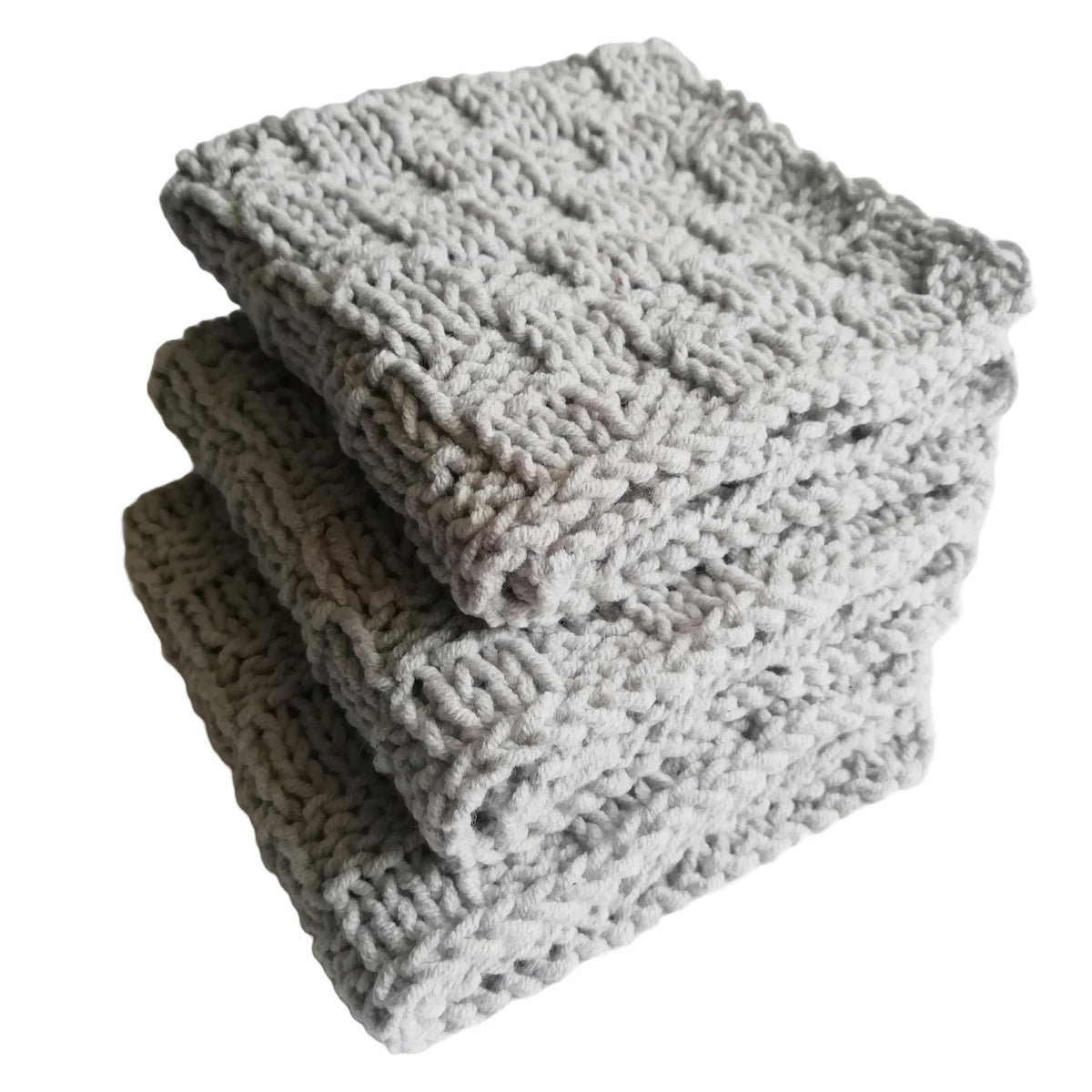 LarisaKnits light grey cotton dishcloths set of 3 8x8 inches