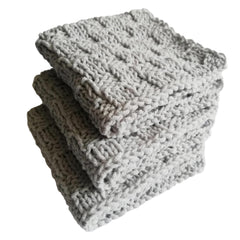 LarisaKnits light grey cotton dishcloths set of 3 8x8 inches