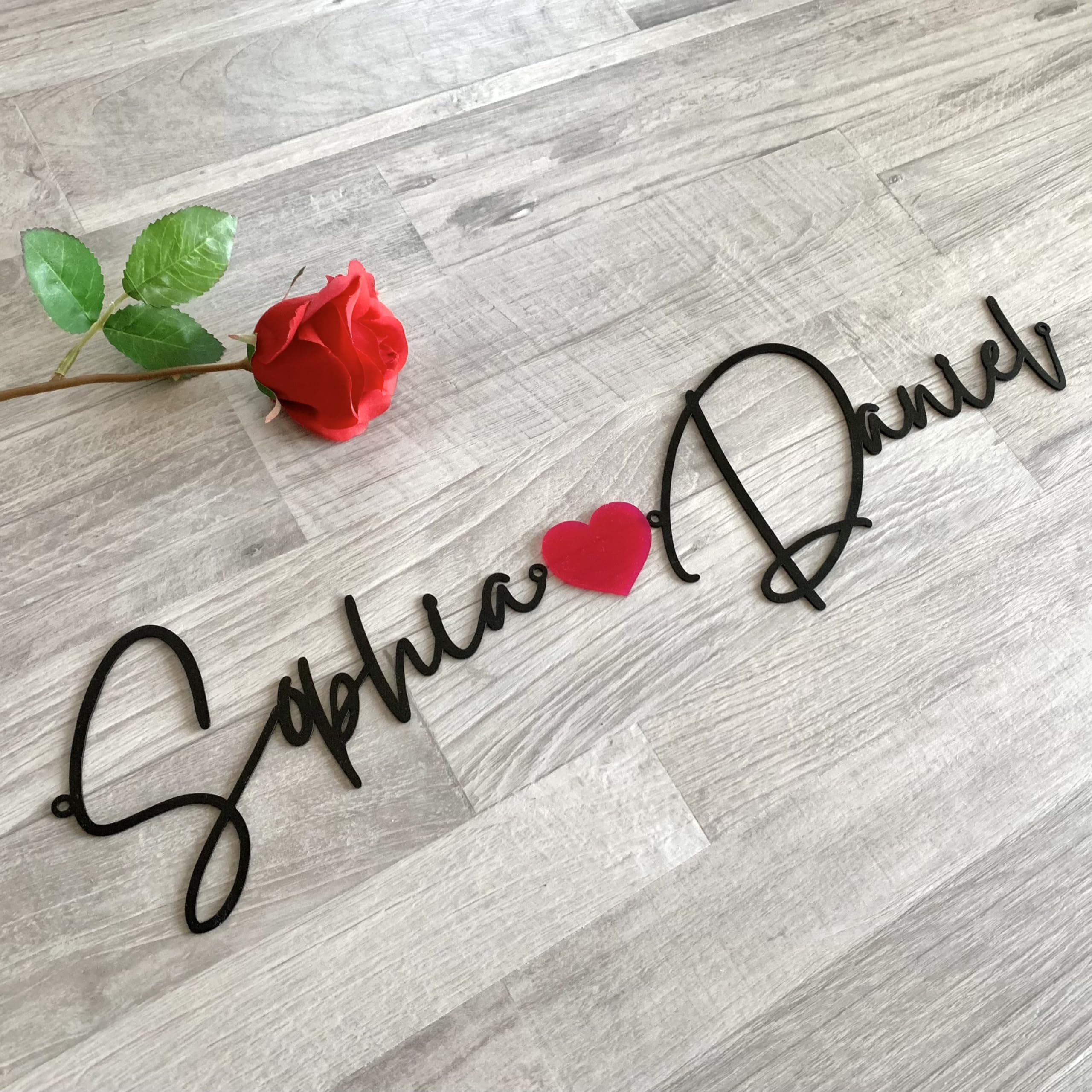 Sophia and Daniel metal names with acrylic heart option