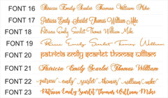 Wood laser cut names with 29 fonts