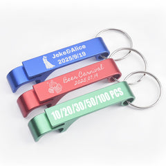 Laser engraved bottle opener with custom text patterns