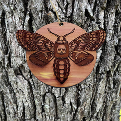 Laser engraving on cedar ornament