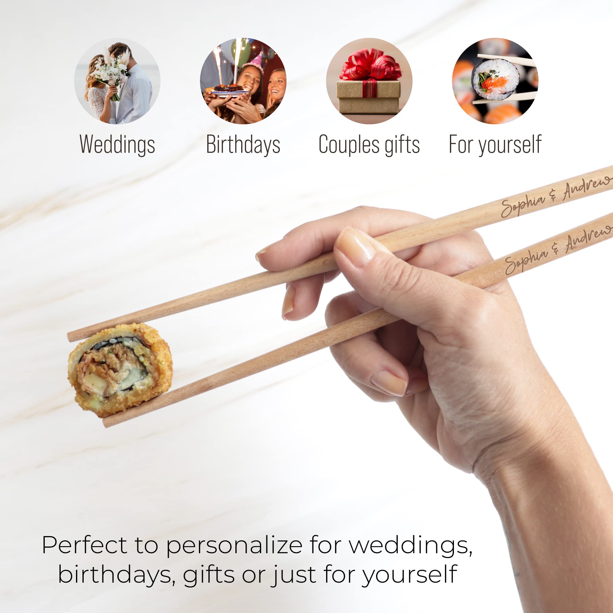 Close up of laser engraved chopsticks