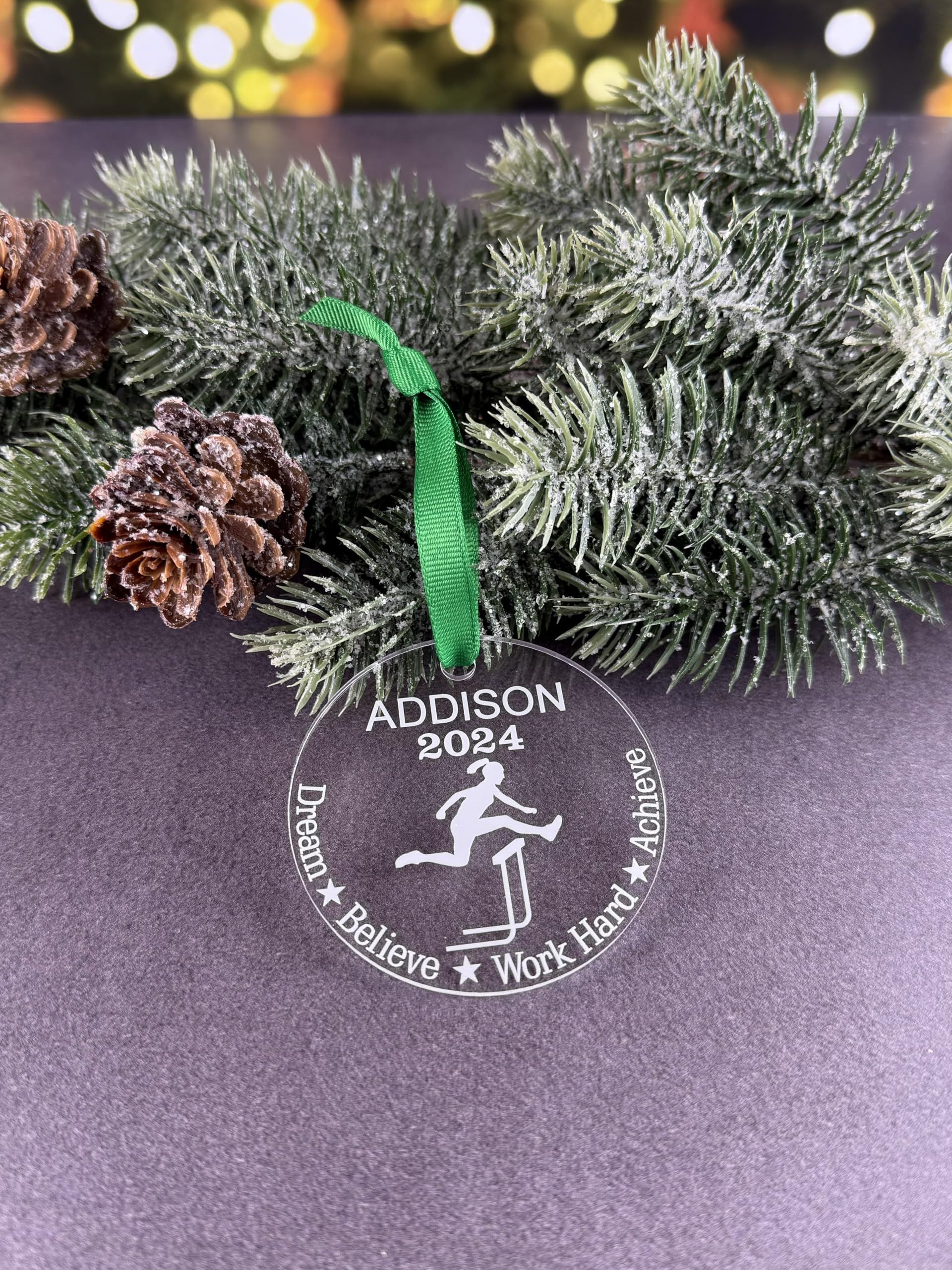 girls hurdlers ornament personalization close up