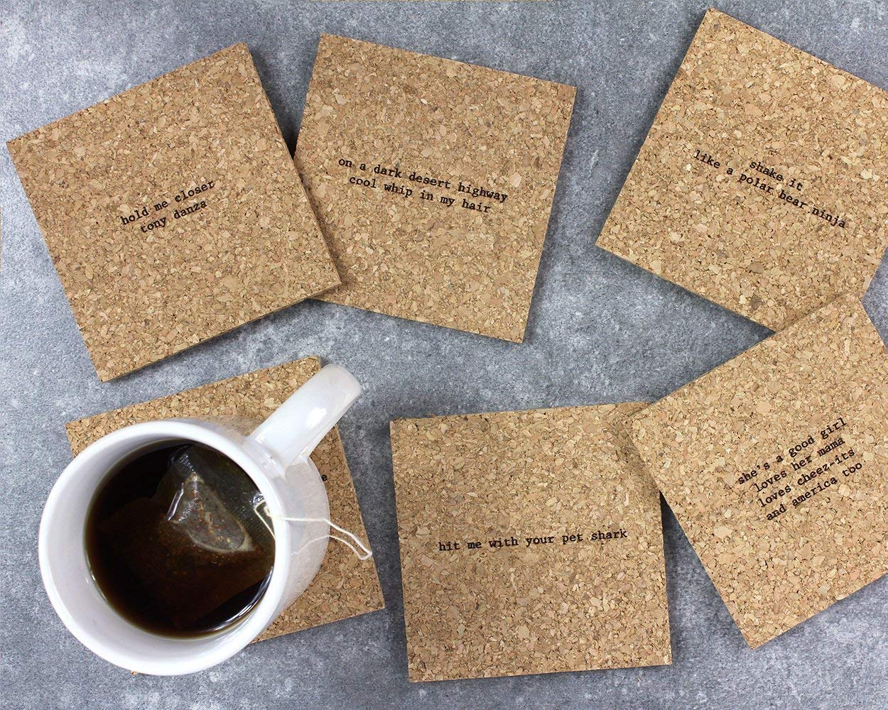 Handmade in Austin Texas coasters with lyrics on back