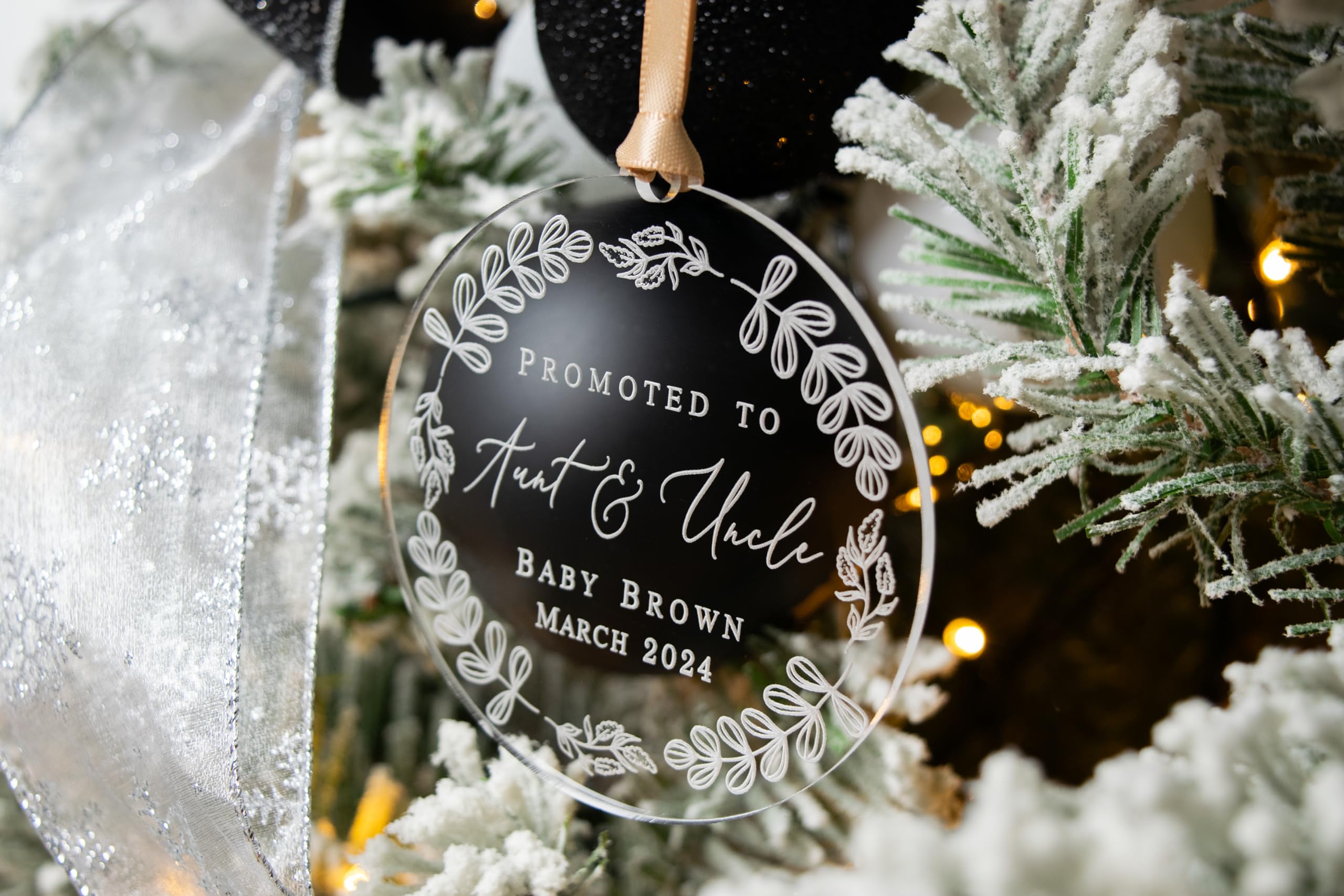Laser etched engraving on clear acrylic ornament