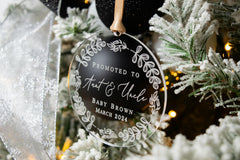 Laser etched engraving on clear acrylic ornament