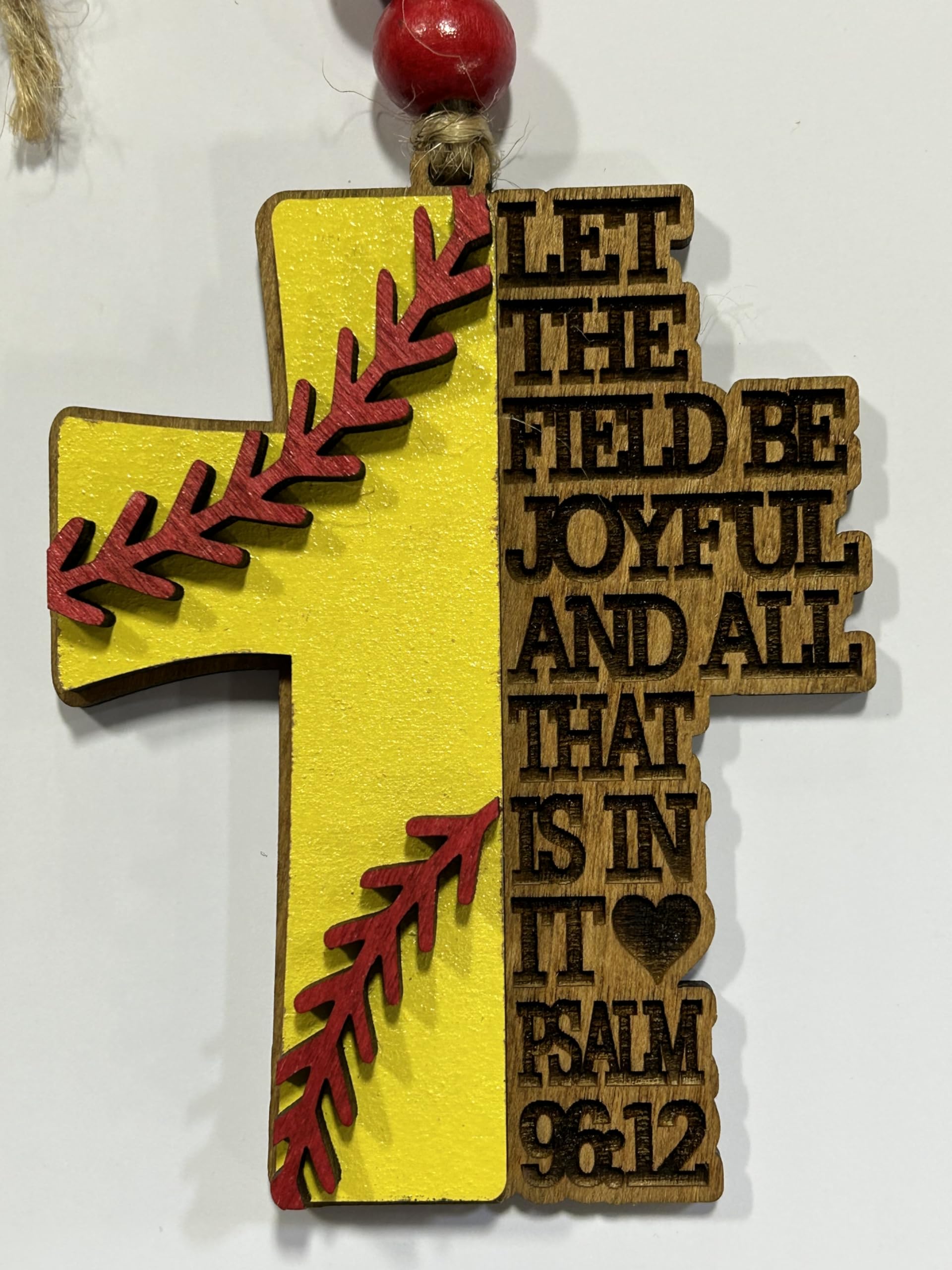 Softball cross ornament designed for Christian sports decor