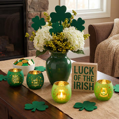 Six piece green votive candle holder set by Yungyan
