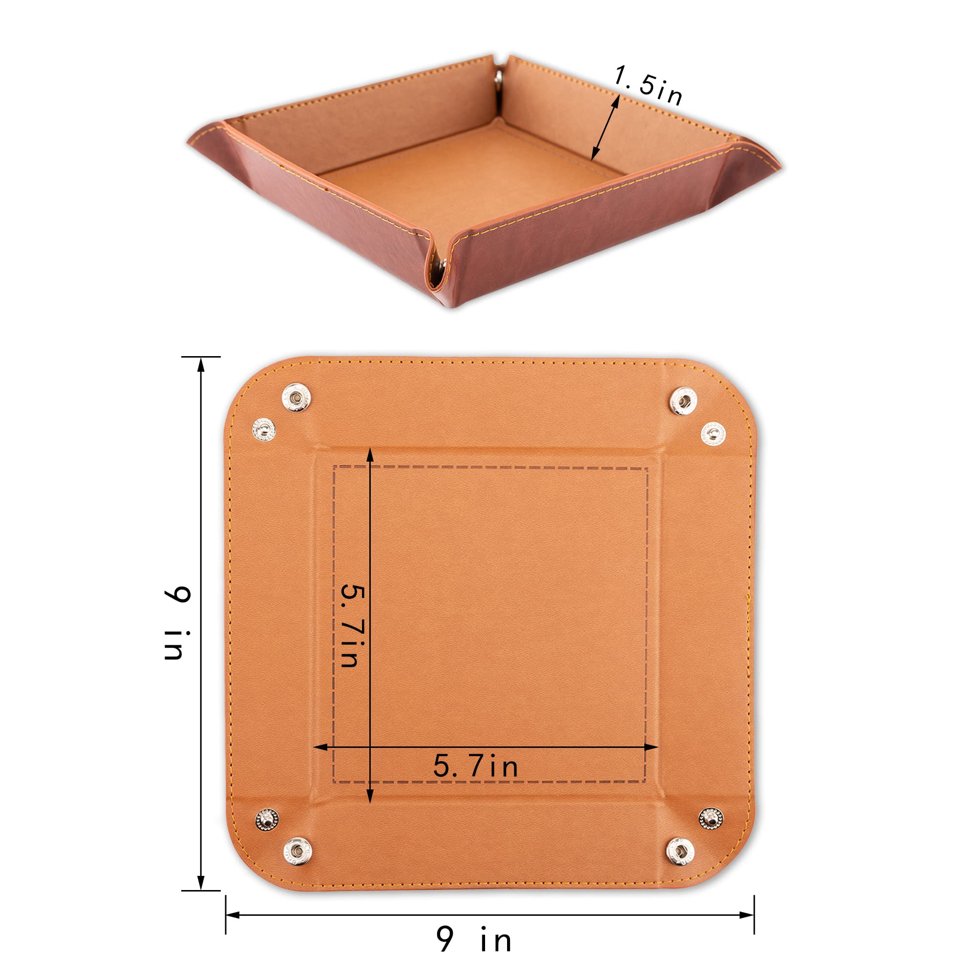 Valet tray with four corner snap buttons for folding