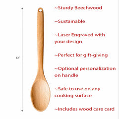 Laser engraved wooden spoons close up