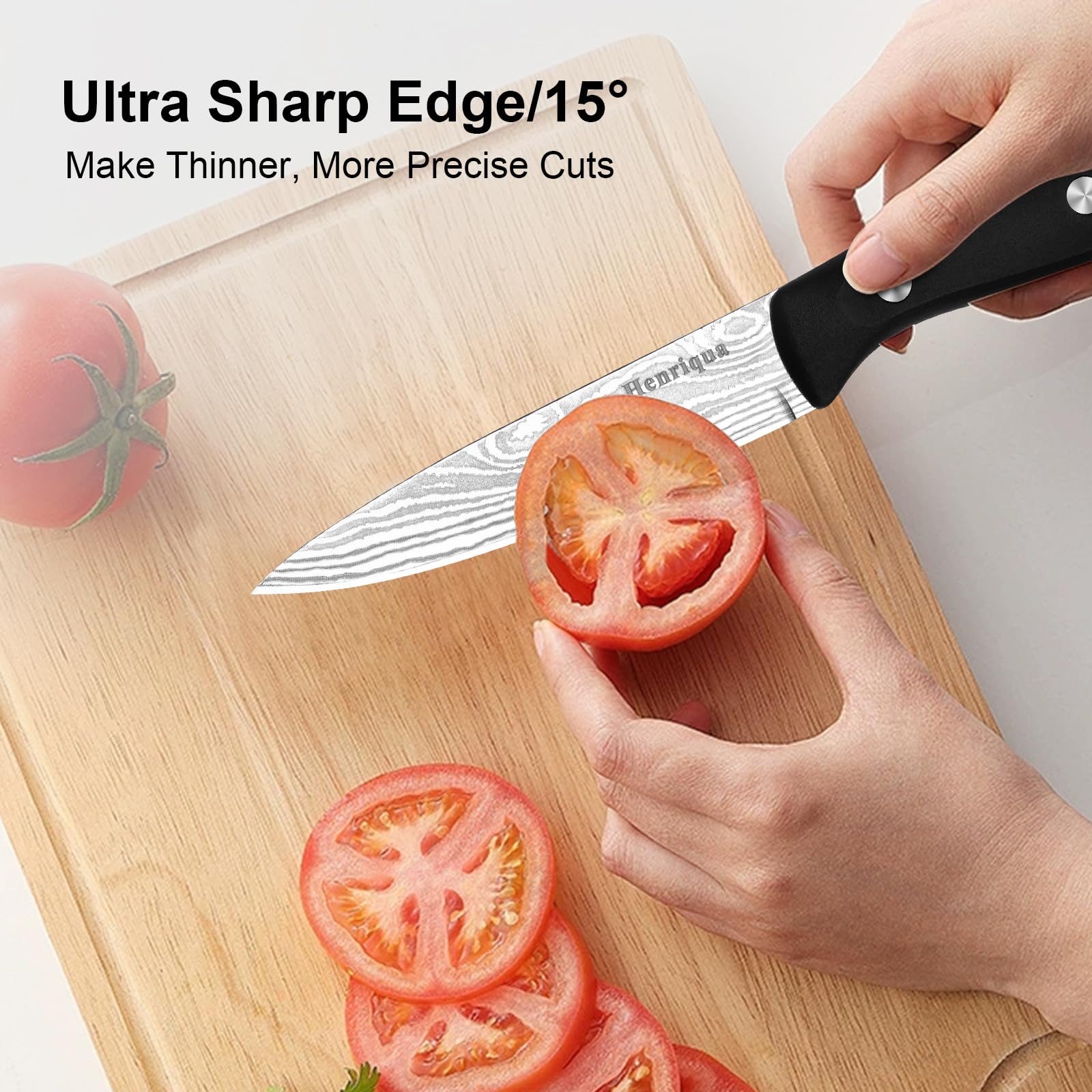 mirror-polished blade with laser-etched patterns